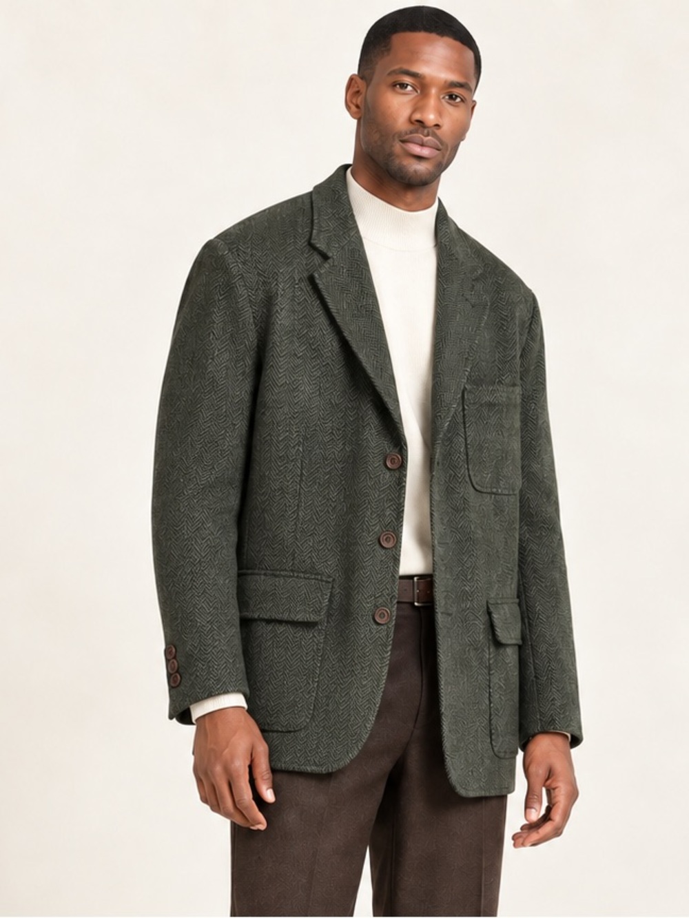 Vintage 90s English Country Olive Herringbone Wool Blazer Sz L / Sz 42R America